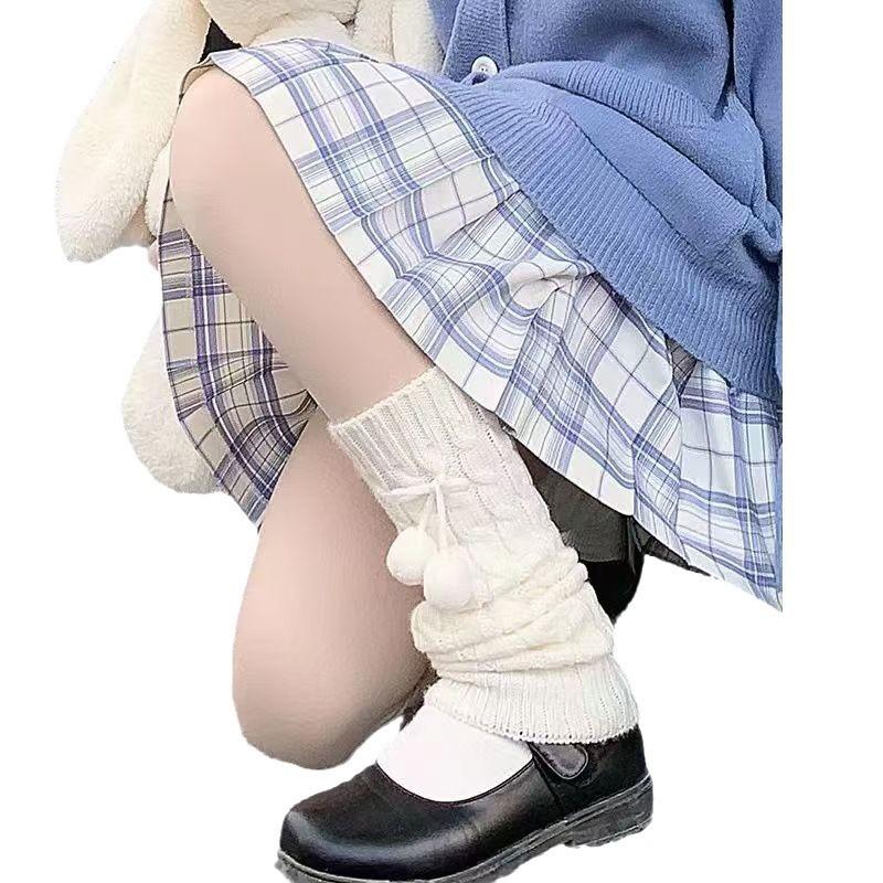1pair Winter Warm Knitted Socks Lolita Warm Leg Knitted Socks Wool Ball Knitted Foot Covers Leg Warmers with Balls for Women