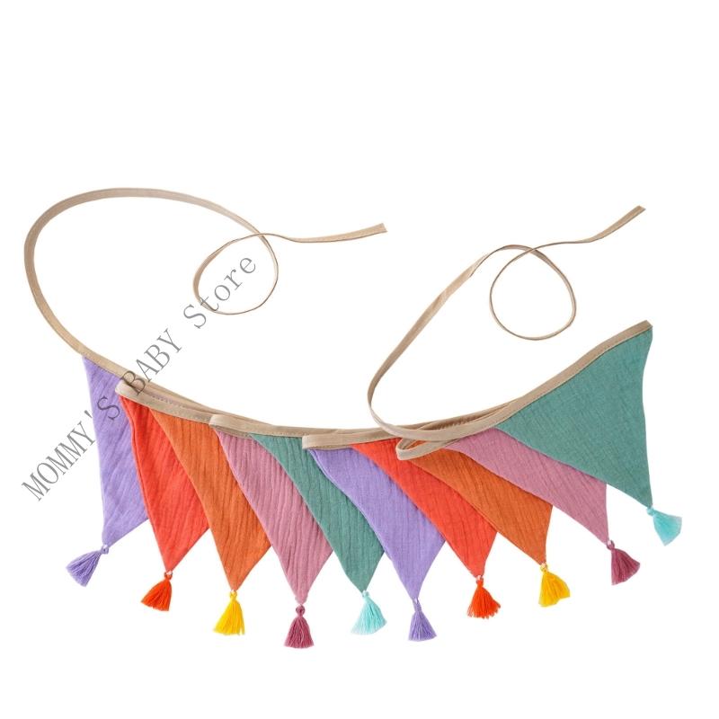 H3CD Soft Fringed Cotton Banners Nursery Wall Hanging Shower Birthday Party Ornament