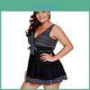 Elegant Womens Fashion Plus Size V Neck Skirted Print Front Tankini Swimsuit