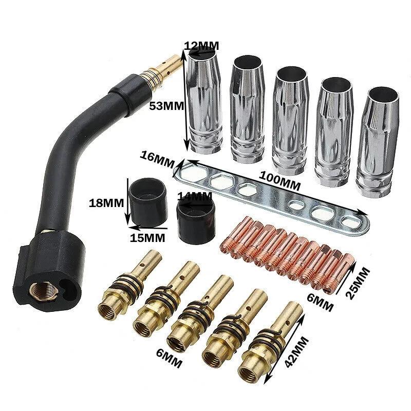 Household Welding Torch Kit Parts Holder M6 MIG/MAG Smooth Tip Wear Parts 0.8mm 24pcs / Set Contact Cylinder New