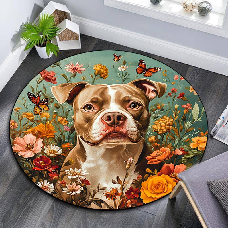 Pitbull Round Area Rug,Carpet Rug for Living Room Bedroom Sofa Playroom Decor,Non-slip Floor Mat