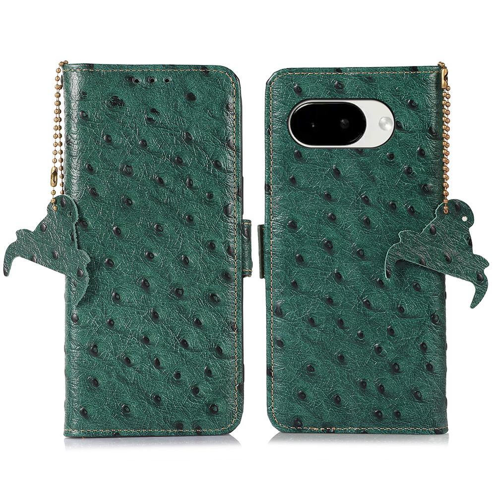 For Google Pixel 10a Case RFID Blocking Genuine Cow Leather Phone Case Ostrich Texture
