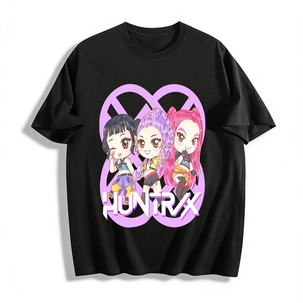 

Cute Q Version HUNTRIX Girl Group Print Casual Top Trendy Anime Idol Style Loose T-Shirt Pure cotton T-shirt XXS