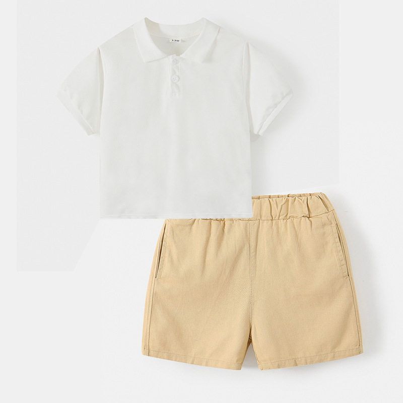 Boys' Summer Polo Shirt Short-Sleeved Shorts Set, Medium and Large Children's Clothing, Collared Top, Children's Casual Pants, Five-Point Pants