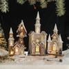 Christmas Wooden Lighted Snow House Mini Cabin European Vintage Xmas Decor