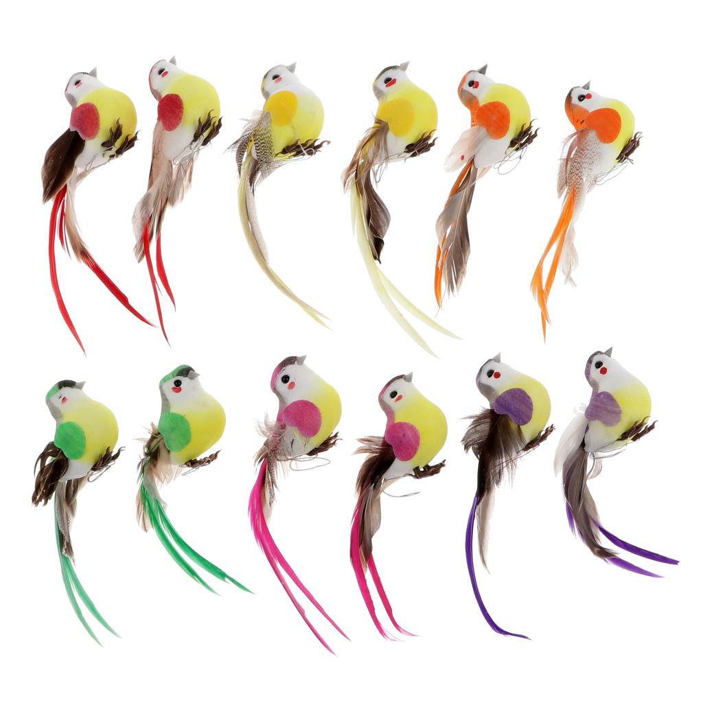 12Pcs Cute Artificial Feather Robin Birds Christmas Decorations