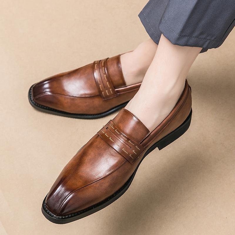 Men Formal Shoes With A Smile Pu Leather Fashionable British Business Pointed Loafers
