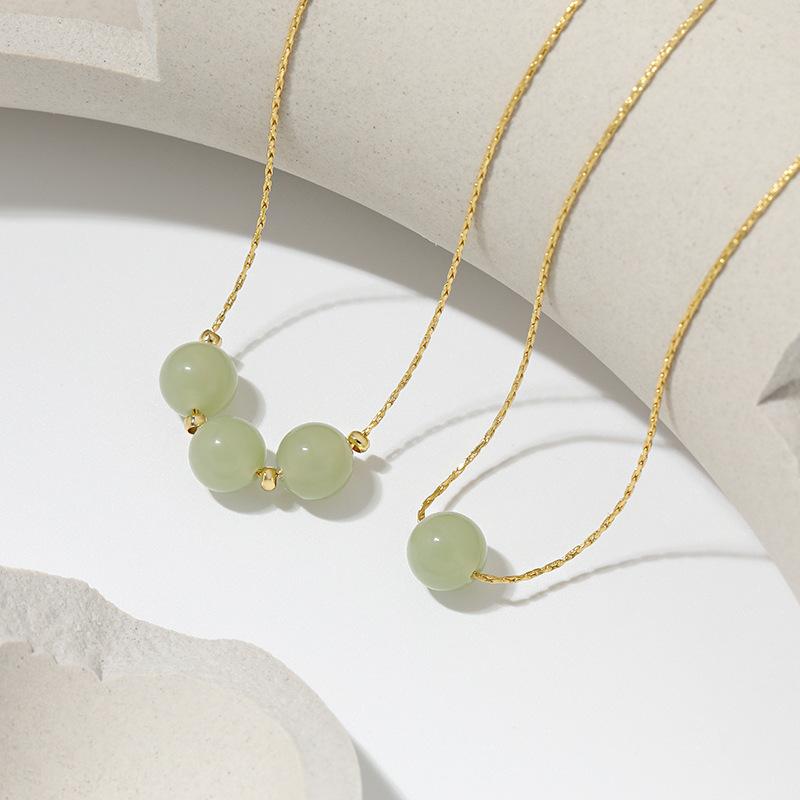 Three Jade Transfer Beads Clavicle Chain Women's Design Sense of Peace, Good Luck, Three Lives, Three Lives, Hotan Jade Necklace