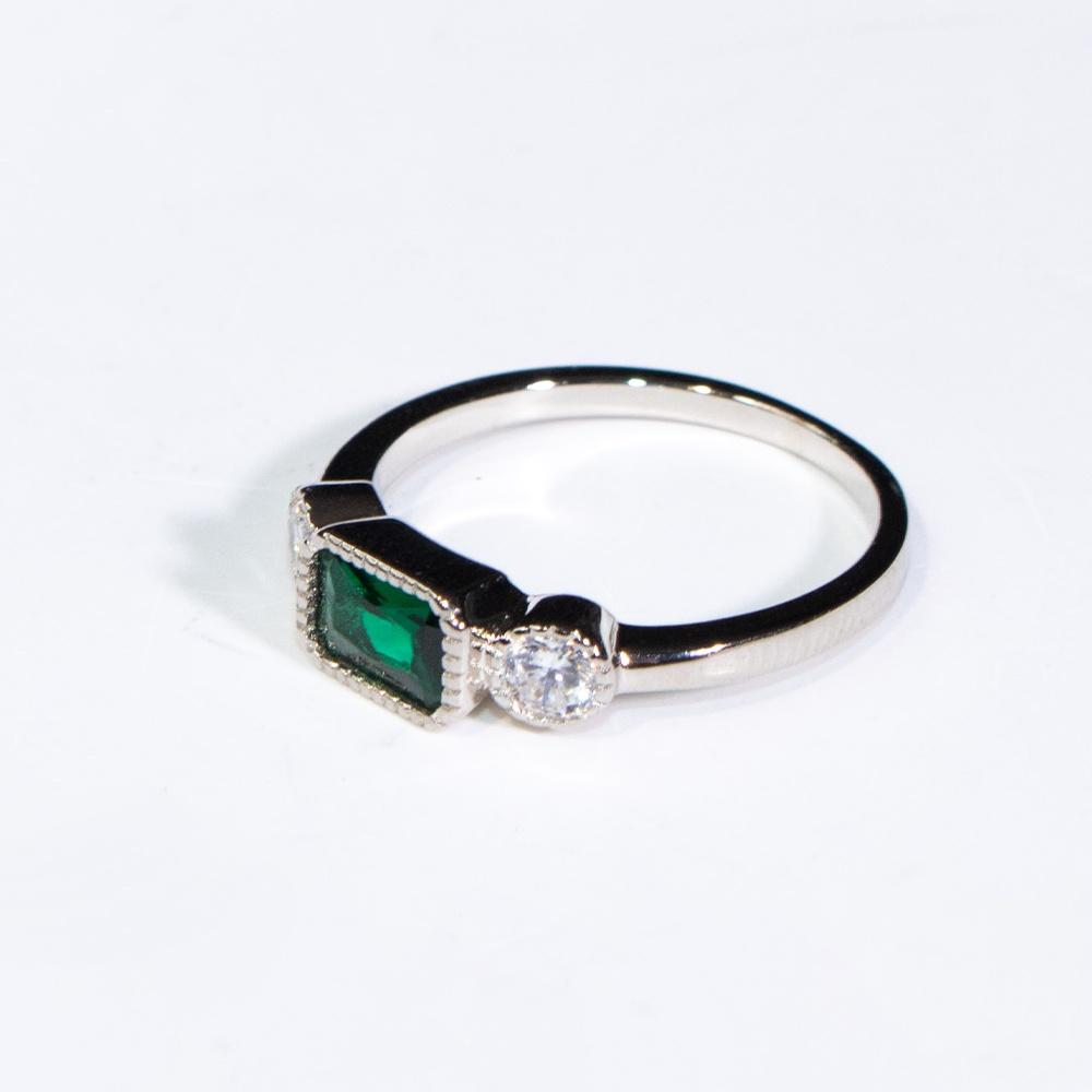 AAA Nano Emerald Rectangle 925 Sterling Silver Round White Cubic Zirconia Fashion Jewelry Rings