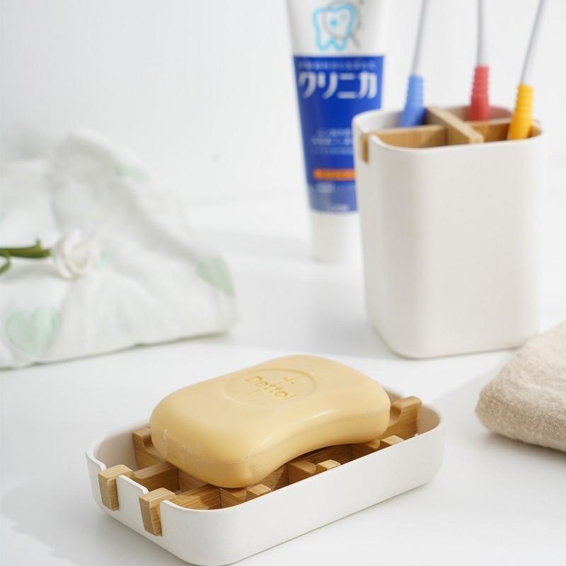 Bamboo Fiber Soap Box Biodegradable Bamboo and Wood Soap Storage Rack Home Bathroom Tabletop Drain Soap Rack Decoration