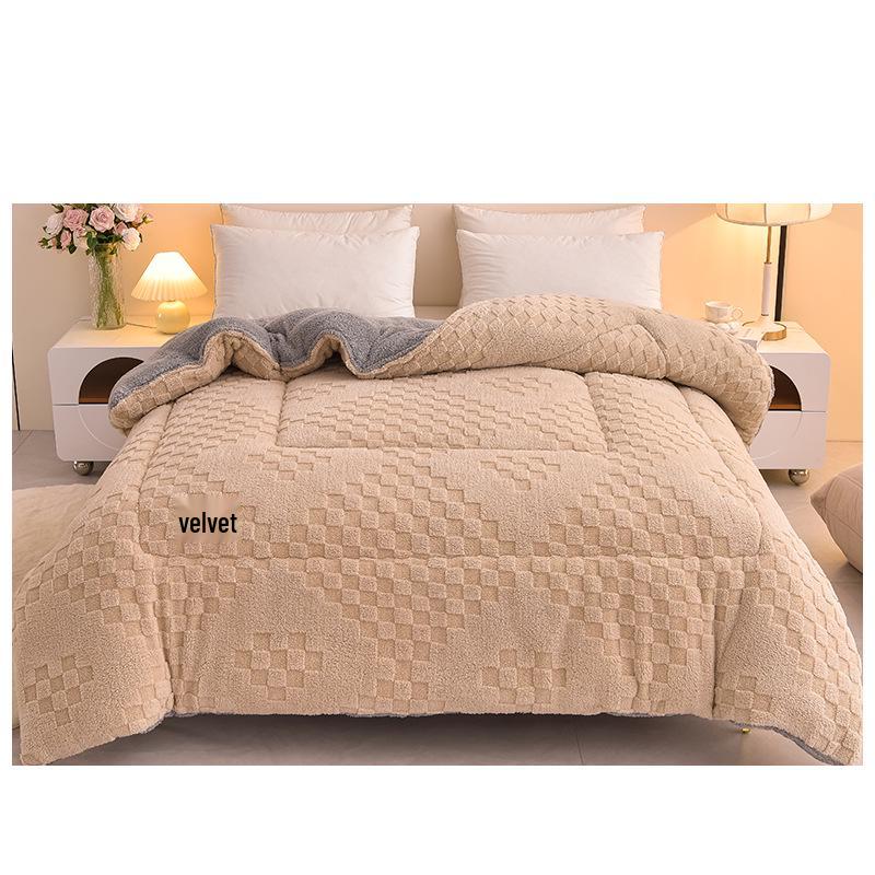 Lambswool & Coral Fleece Thickened Winter Quilt – Warm Cotton Bedding for Dormitory Single Bed