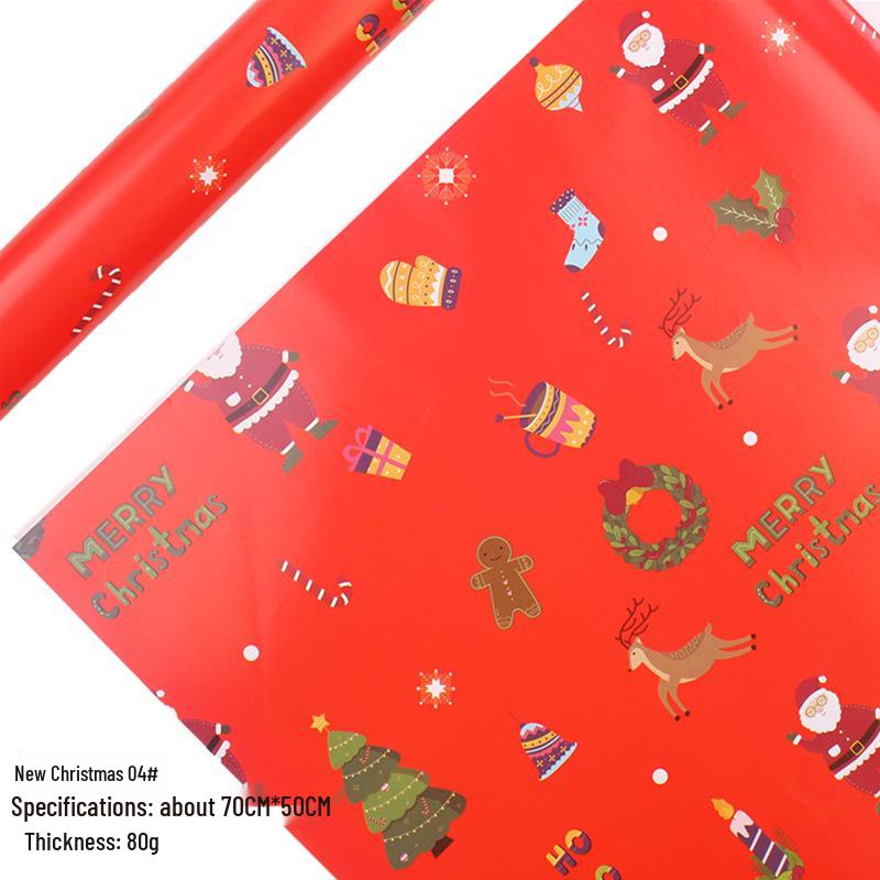 Feestelijk Cadeaupapier Set: Cartoon Kerst & Nieuwjaar Ontwerp met Tissuepapier