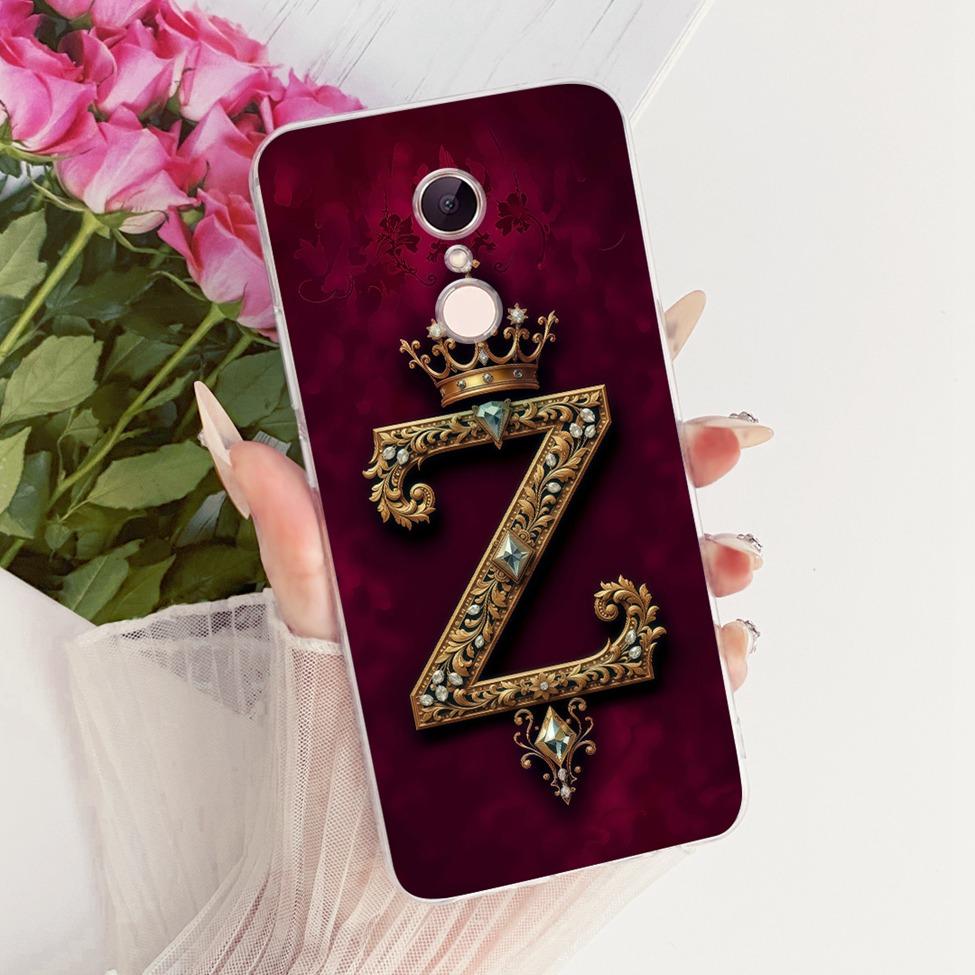 For Redmi 5 Case Cover Transparent Luxury Crown A-Z Letters 2D Flat Pattern Soft Casing For Redmi MDG1 MDI1