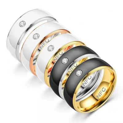 New Smart NFC Ring Fashion Diamond-Inlaid Ring Stainless Steel Smart Chip Men's Ring Magic Finger Ring