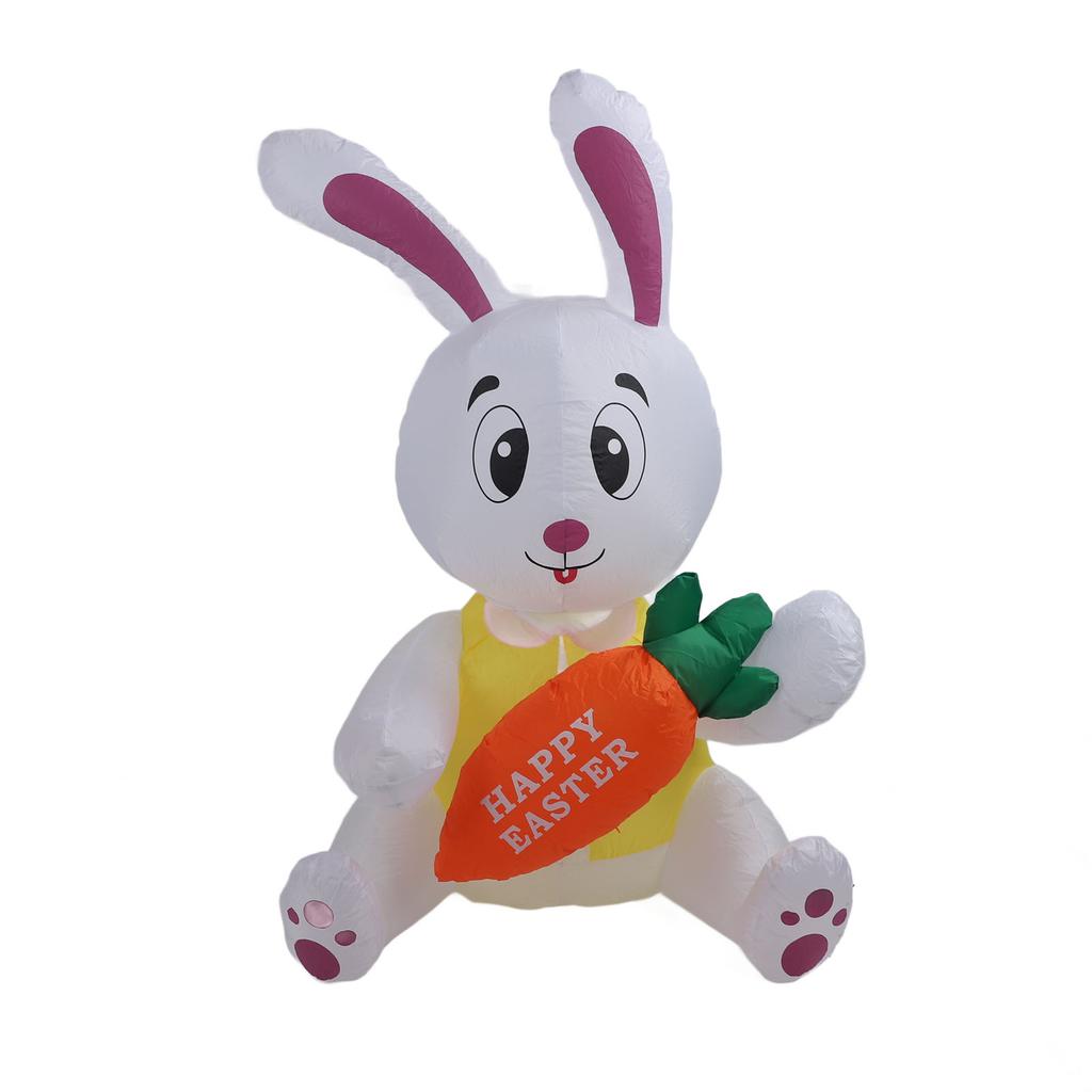 59.8in Inflatable Happy Easter Bunny Decoration Inflatable Rabbit Sitting Holding Carrot with LED Li