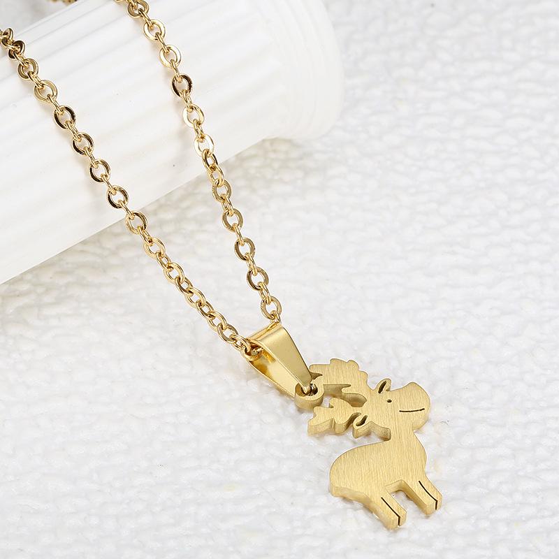 Minimalist Christmas Reindeer Pendant Necklace - Women's Titanium Steel Jewelry, European & American Style