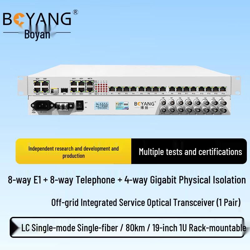 Boyang Multi-Service Fiber Optic Multiplexer (8E1, 8Phone, 4GE)