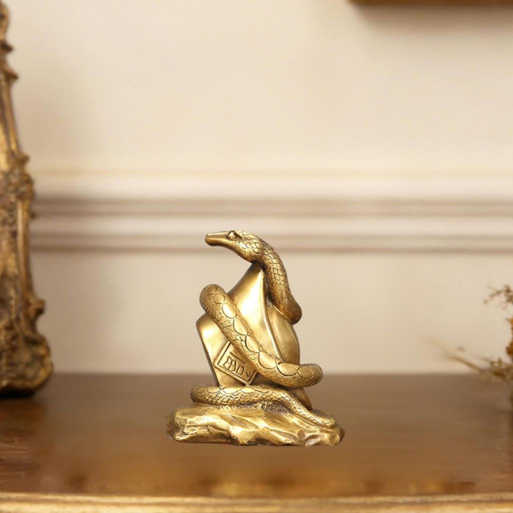 Brass Snake Ornament Table Figurine Decorative Objects Animal Sculptures for Desk Shelf Home Office Diorama