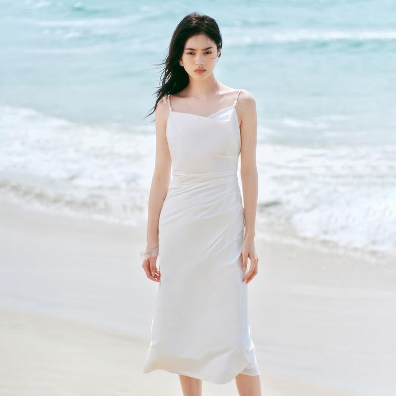 

Женский плиссированный топ-камезоль PEACEBIRD из молочного шелка, длинное платье M