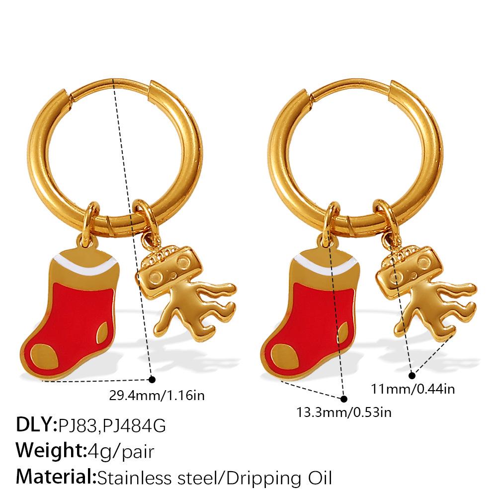 2025 DIY Christmas Style 18K Gold Plated Stainless Steel Pendant Earrings for Women