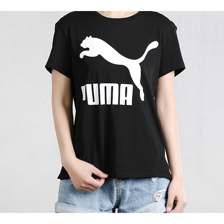 (WMNS) PUMA Classics Logo Tee Running Short Sleeve TEE Black Women's 596512-01