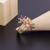 AIBEF Multi-layer Rainbow Flower Adjustable Rings Luxury Cubic Zirconia Crystal Opening Finger Rings For Women Jewelry Gift