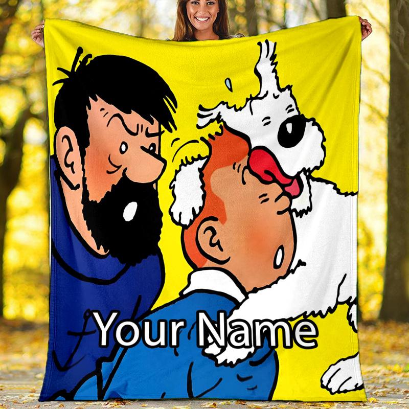 Custom Name Tintin Theme Printed Blanket - Perfect for Couch, Bed, Travel & Outdoor Use | Machine Washable, Cozy & Durable.