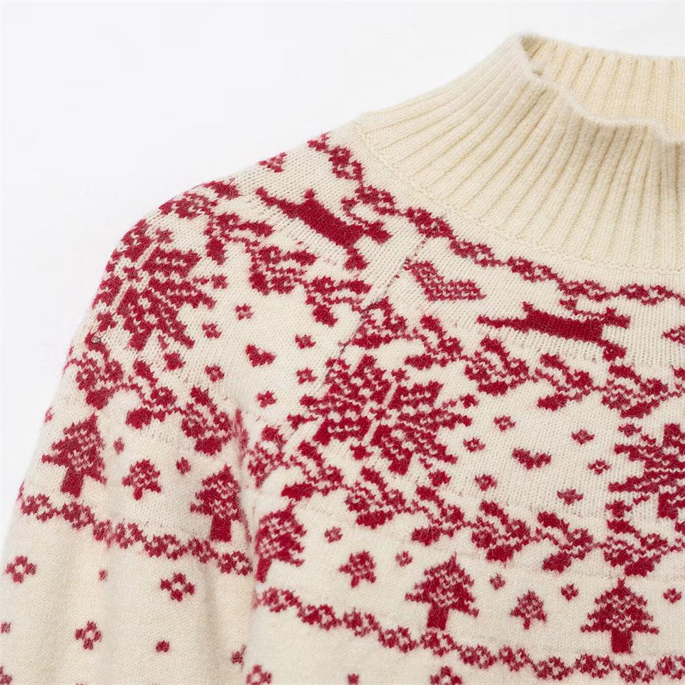 Retro Color Block Christmas Knit Sweater - Autumn/Winter Women's Collection