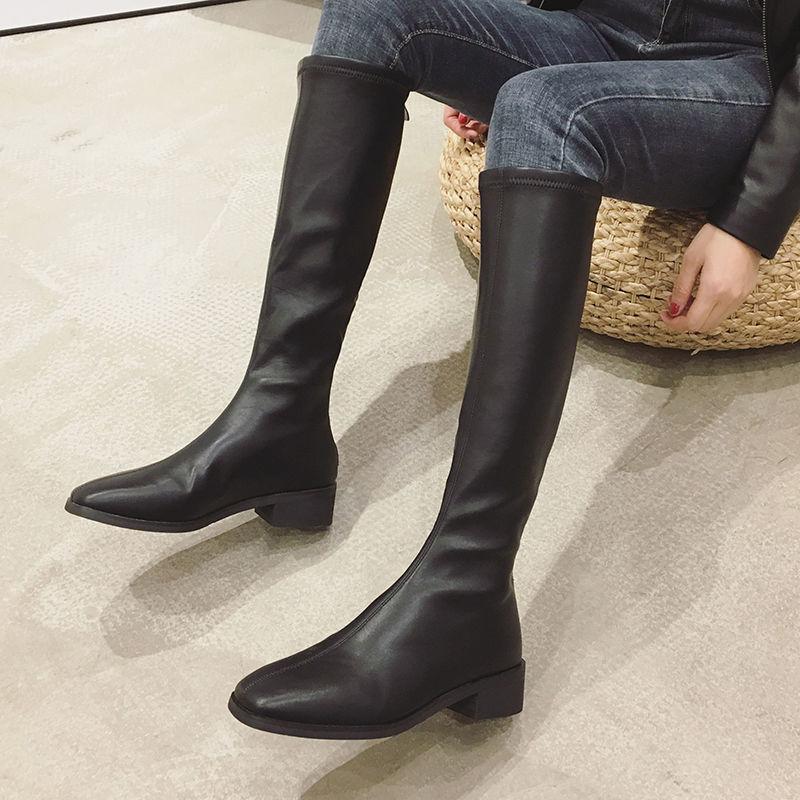 Lange Stiefel Damen Frühling und Herbst Einzelstiefel aber Knie Reißverschluss neue Ritterstiefel Hochelastische Stiefel dünne Version lange Stiefel