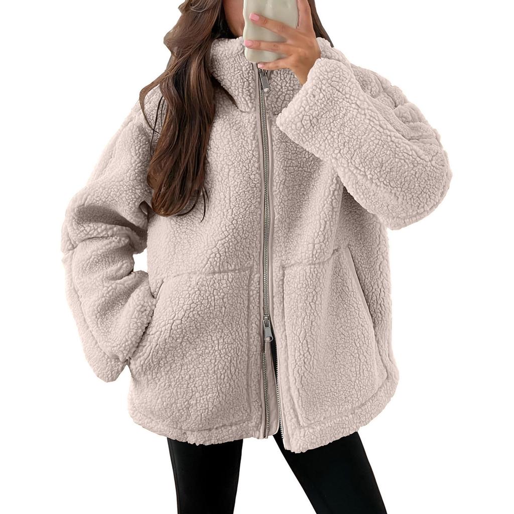Soft Fleece Zip-Up Jacket with Oversized Pockets