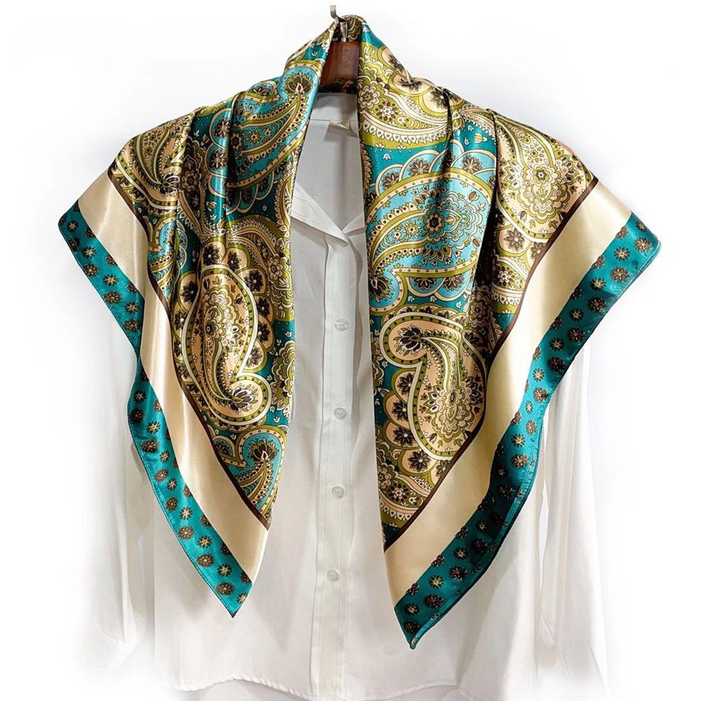 New 90*90cm Square Scarf Hijab Luxury Paisley Printed Hair Wraps Shawl Women Fashion Soft Satin Bandana Handkerchief