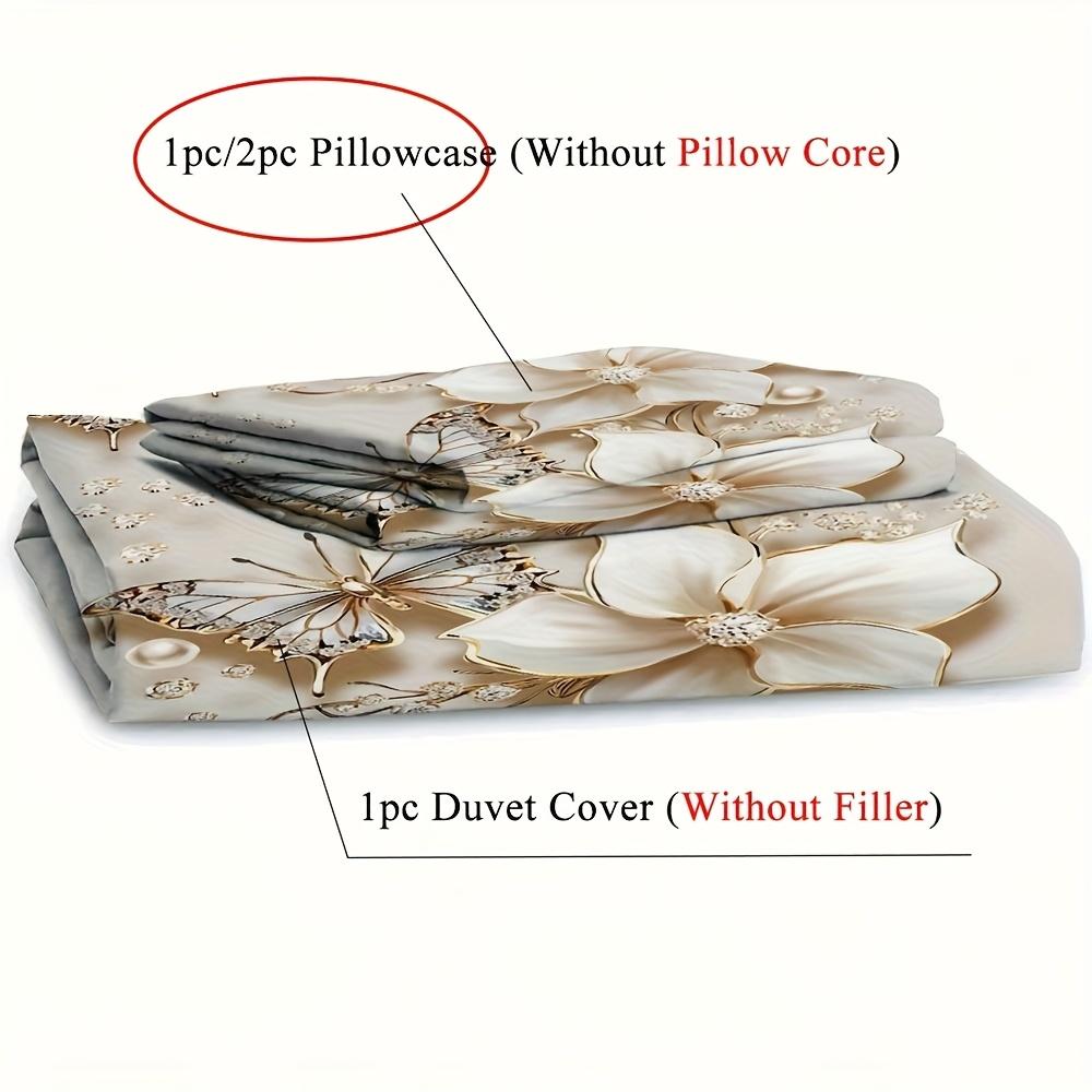2/3pcs Elegant Golden Diamond Butterfly Floral Print Duvet Cover Set (1 Duvet Cover + 1/ 2 Pillowcase, Without Core), 3D Luxury