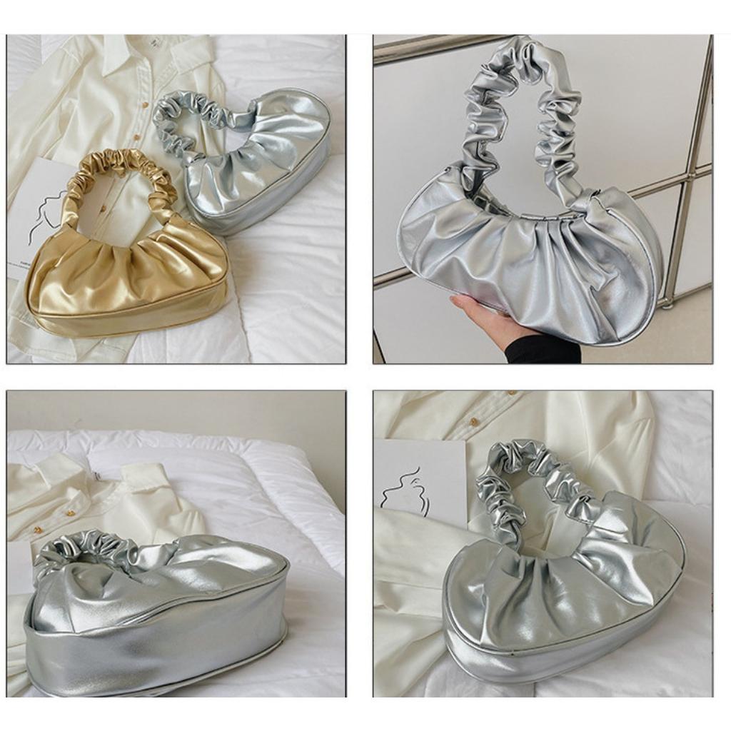 Bag Girl, Korean Version One Shoulder Dumpling Bag, French Bag, Fashionable Cloud Bag, Pleated Handbag, Armpit Bag
