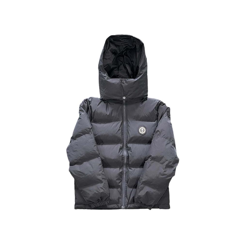 Trendy Brand Trapstar Grey Jacket with Small Logo, Thickened Cotton, Detachable Hood, Retro Couple Style