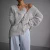 2024 Mink Hair V-Neck Cardigan: Loose Fit, Long Sleeve Sweater for Autumn/Winter Women