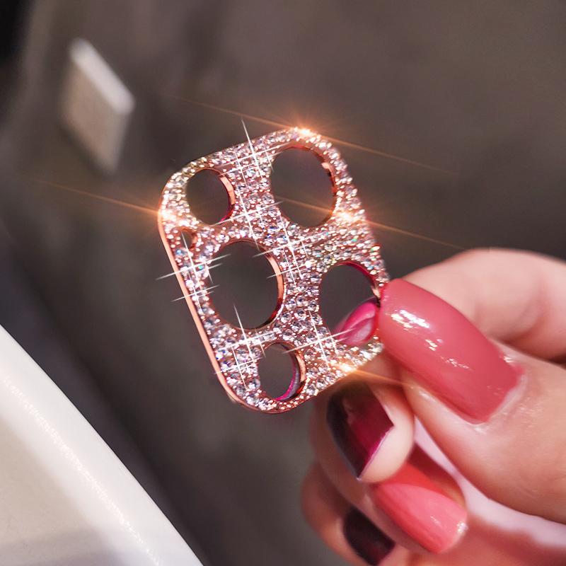 

Shiny Bling Diamond Camera Lens Protector For iPhone 15 13 12 Mini 11 14 Pro Max Rhinestone Glitter Metal Screen Protect Film For Iphone 11 рожевий колір золота
