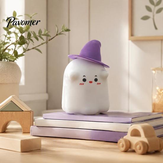 Cute Ghost Magician Decor Silicone Night Light with Tap Sensing Control, Rechargeable LED Lamp for Eye Protection Sleep Bedroom Kids Room Decor,