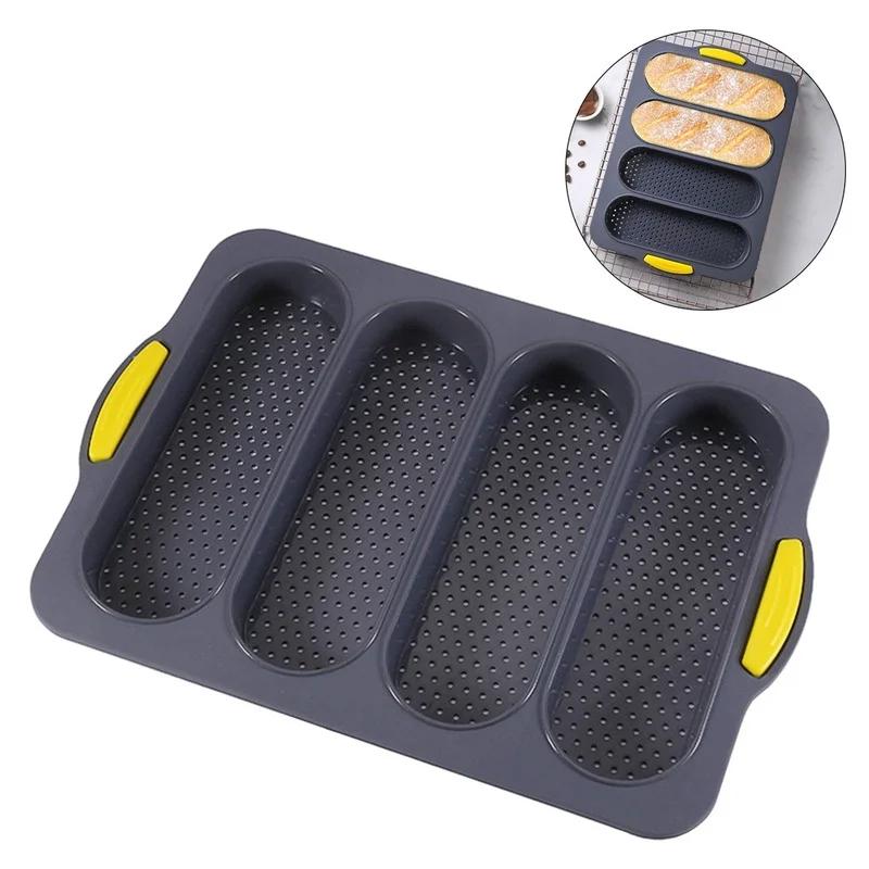 Silicone 4 Grids Bread Baking Mold, Baguette Baking Tray, No Stick Loaf Pan, Bread Toast Mould, Pastry Tools