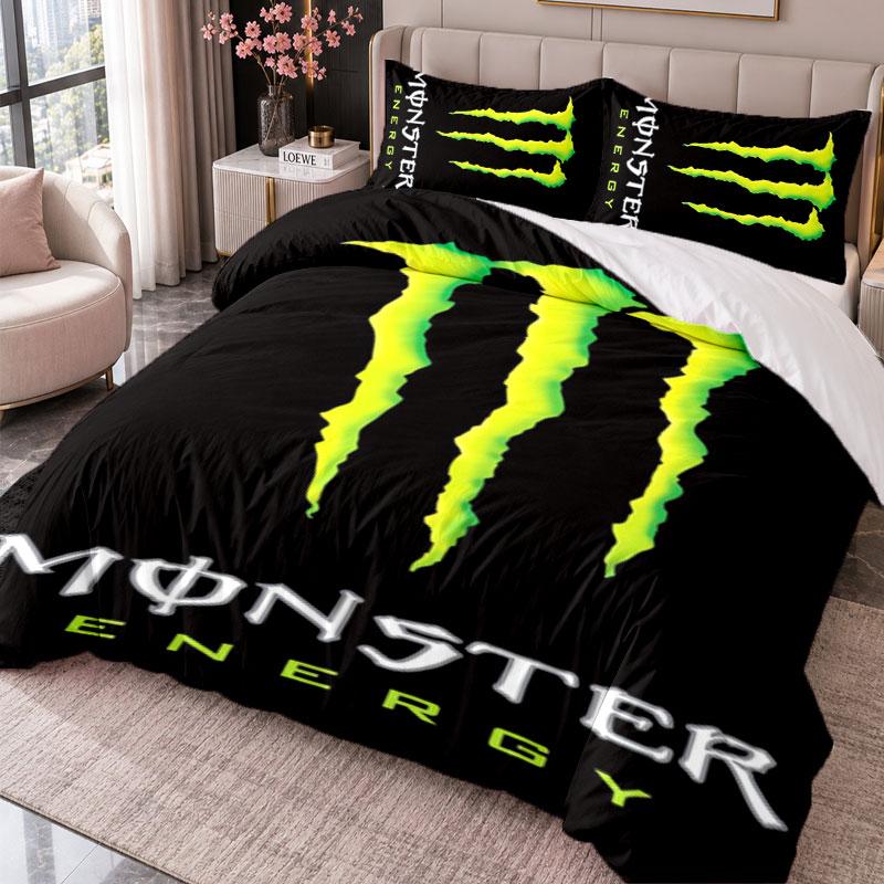 Monster Energy 3-teiliges Bettwäsche-Set Bettbezug mit zwei Kissenbezügen für Schlafzimmer Heimdekoration