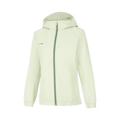 Série Estilo de Vida Esportivo Li Ning Cor Sólida Zíper Capuz Corta-vento Feminino Outerwear Verde-Chá Claro AFDU626-1