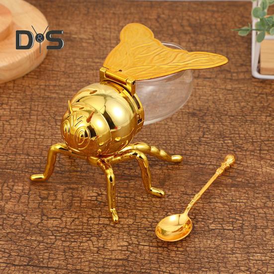 Honigglas in Bienenform, Bienenhonigtopf, Gewürzglas mit Löffel, Tischsirupspender, Glas für Küchendekor, Tee, Gewürze, Ölaufbewahrung