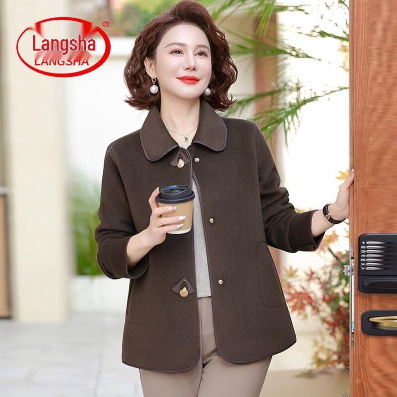 LangSha Women s Mid-Aged Wool Blend Lapel Jacket 3XL