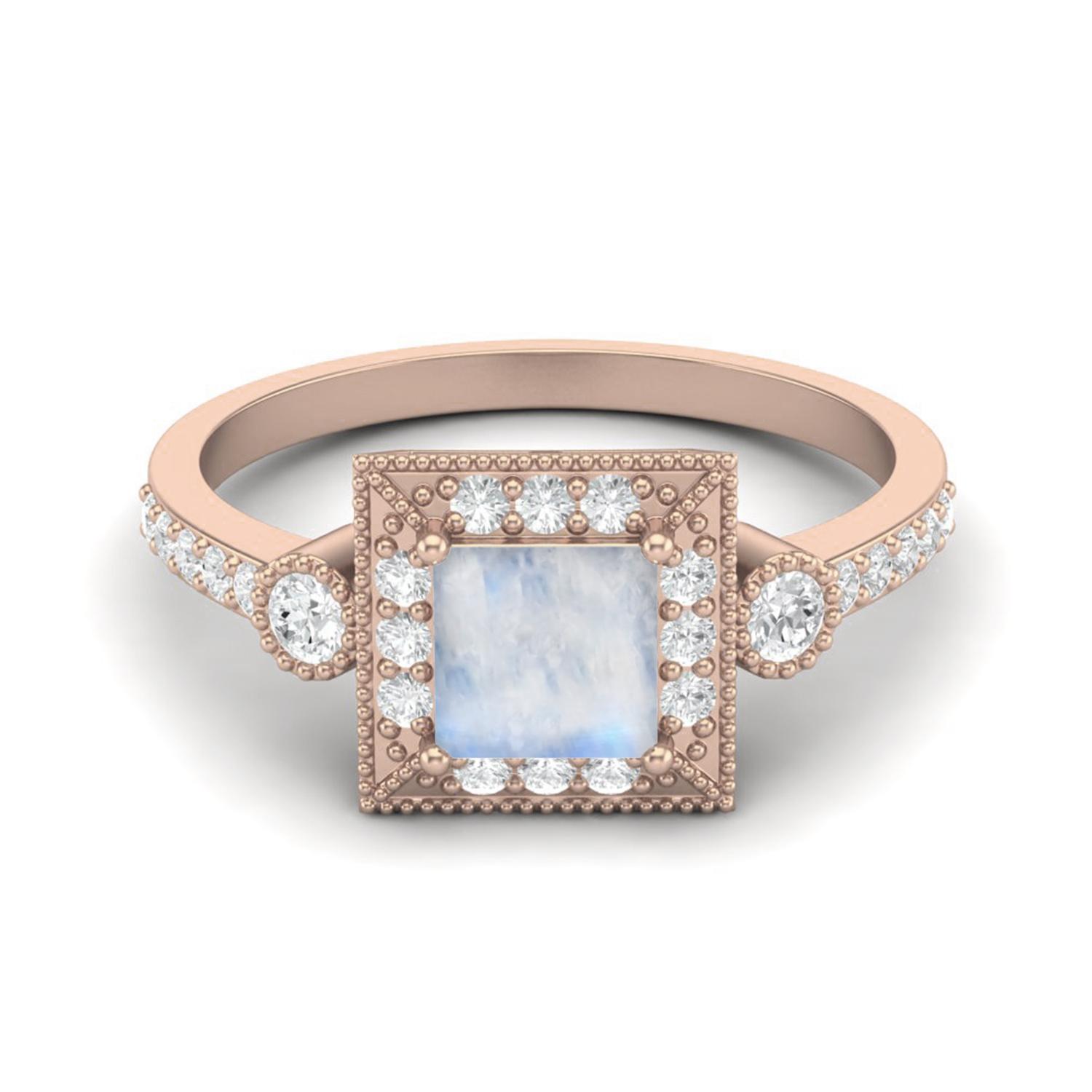 1.27 Cts Moonstone Square Shape Solitaire 925 Sterling Silver Rose Vermeil Wedding Women Ring 8 ярко-розовый