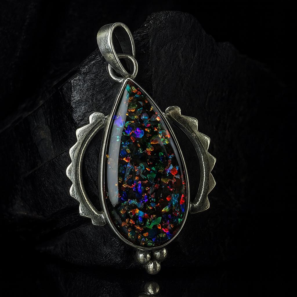 Natural Opal Pendant 925 Sterling Silver 35 ct Multicolor Pear Jewelry October Birthday Birthstone