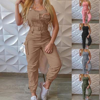 Jumpsuit Sleeveless Halter Polyester Casual Backless Sexy Slim Women Romper for Daily Life