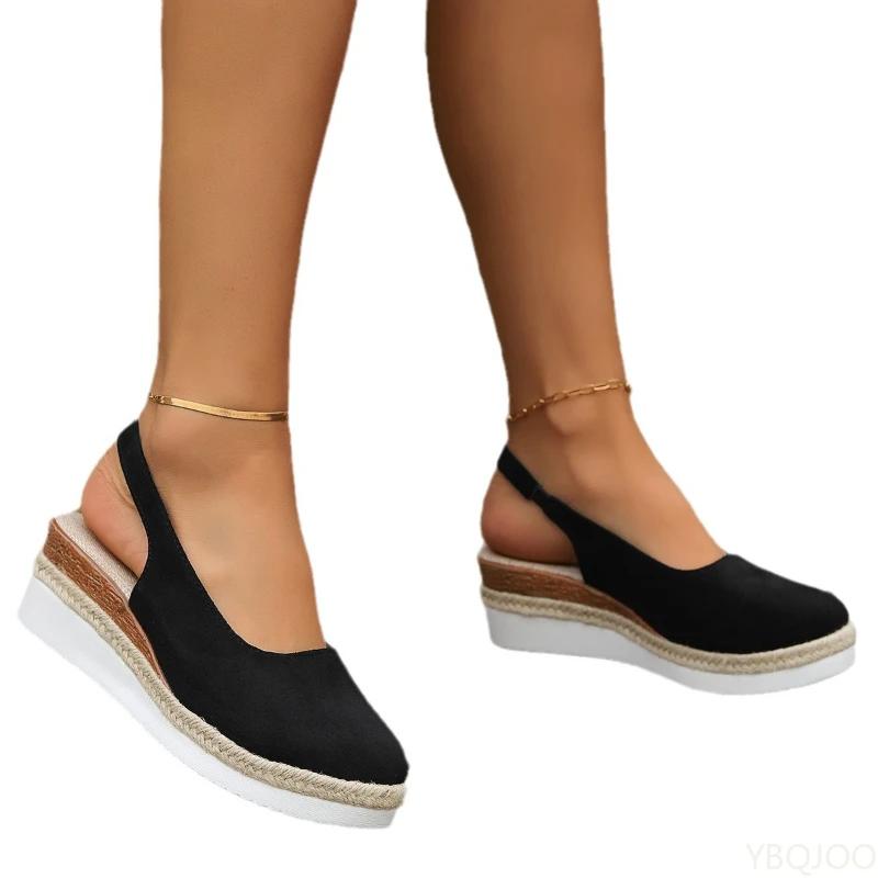 Sommer einfarbige Sandalen runde Zehenpartie Lässige hinten offene Sandale Dicke Sohle Schuhe in großen Größen Atmungsaktive bequeme DamenSCHUHE