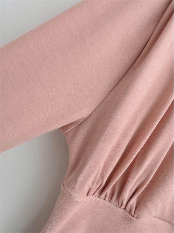 Sexy Deep V-Neck Pleated Slimming Mini Dress for Women - Autumn and Winter Base Layer