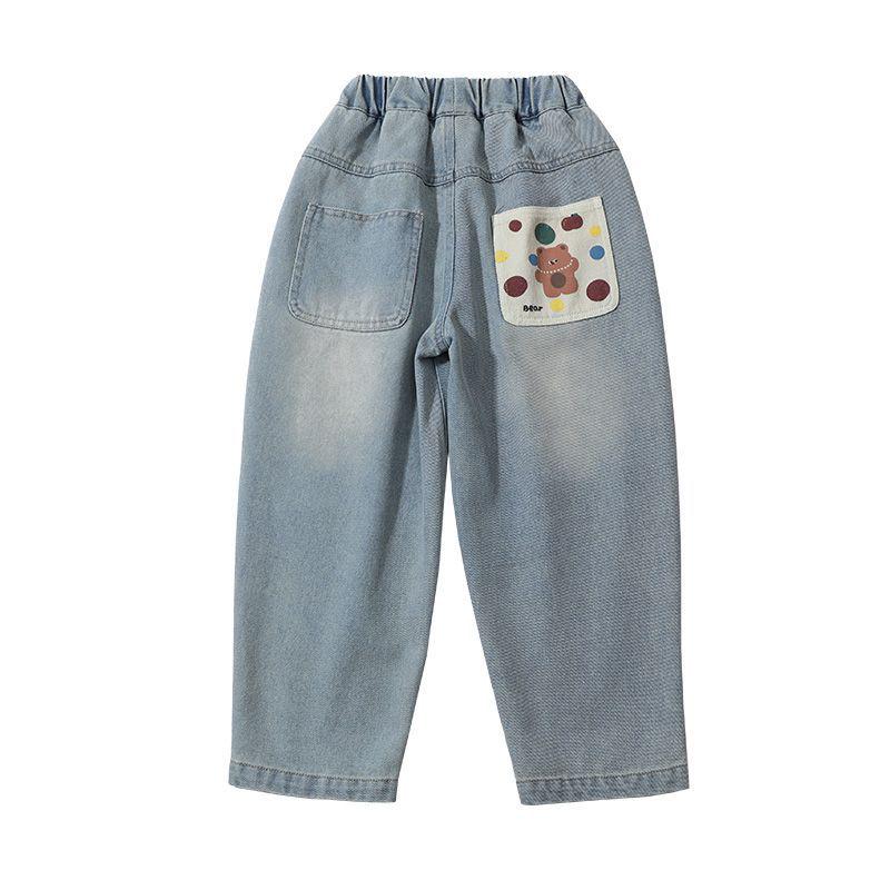 

Девичьи джинсы широкого кроя на весну и осень - Модные, легкие, повседневные брюки прямого кроя для детей 140cm