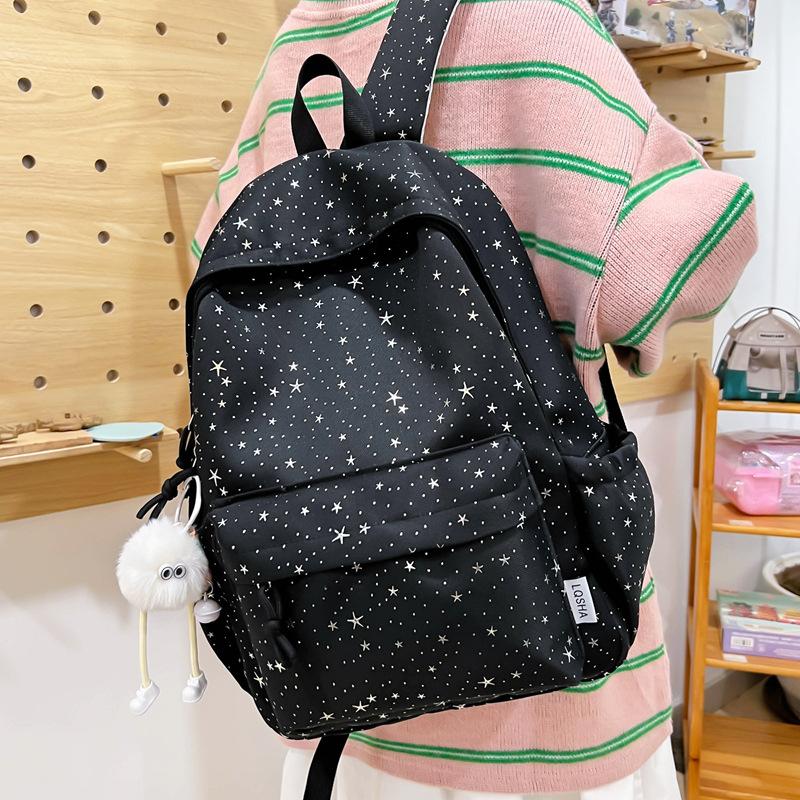 Schoolbag Student School Bag Female Junior High School Student Star Printed Backpack High School Versatile Travel Casual Backpack Teen
