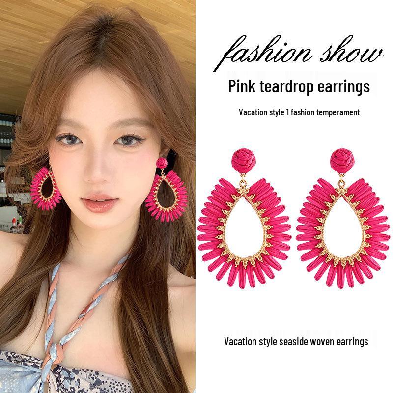 80s Hong Kong Style Red & Blue Clip-On Earrings for Non-Pierced Ears – High-End French Luxury Stud Hoops